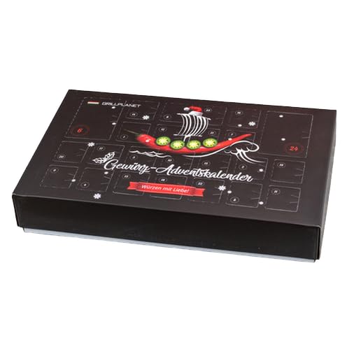 Gewürz Adventskalender 24 Gewürzmischungen gefüllt mit BBQ Grill und Pfannen Gewürzen von GRILLPLANET