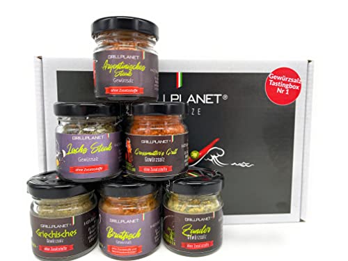 Grillplanet 6er Gourmet Gewürzsalz in Geschenkverpackung für Fleisch Gewürzsalz und Fisch Gewürzsalz Grillplanet 6er Gourmet Gewürzsalz in Geschenkverpackung für Fleisch Gewürzsalz und Fisch Gewürzsalz von GRILLPLANET