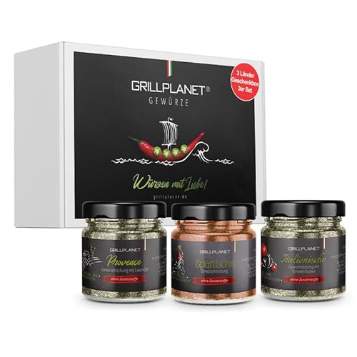 Mediterrane Gewürzmischung 3er Gewürzset Geschenkset italienische spanische und Kräuter der Provence für Fleisch Nudeln und Sossen zum Grillen und Braten Mediterrane Gewürzmischung 3er Gewürzset Geschenkset italienische spanische und Kräuter der Provence für Fleisch Nudeln und Sossen zum Grillen und Braten von GRILLPLANET