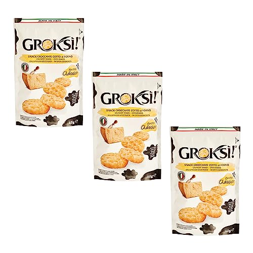 GROKSi! Classico 3x 60g glutenfrei ohne Kohlenhydrate Snack aus Italien Käse Parmesan Cracker Protein Italienischer Hartkäse | insgesamt 180 g von GROKSi!