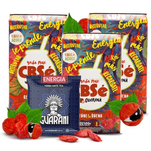 CBSé Energía Guaraná Yerba Mate Set – 3x 500g + Guarani Energia 50g – Mate Tee mit natürlichem Guaranaextrakt für doppelte Energie & langanhaltenden Fokus von GUARANI
