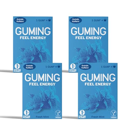 GUMING 40x Energy Kaugummi Fresh Mint mit Koffein/Gum, Guarana, Vitamin C & B6, Vegan, zuckerfrei (40 Stück, Minze) von GUMING