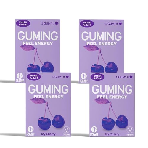 GUMING 40x Energy Kaugummi Icy Cherry mit Koffein/Gum, Guarana, Vitamin C & B6, Vegan, zuckerfrei (40 Stück, Kirsche) von GUMING