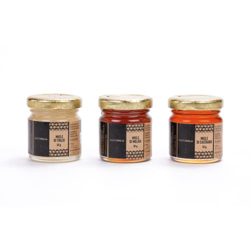 GUSTOEMILIA Honig-Trio-Set (3 x 50 g) – Italienischer Bio-Honig, Lindenhonig, Kastanienhonig, Honigtauhonig von Gustoemilia