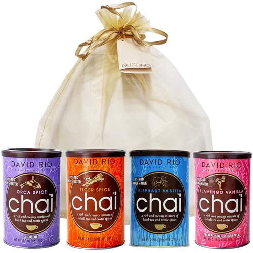 GUSTONE. David Rio Geschenkset | Orca, Tiger Spice, Elephant Vanilla, Flamingo Vanilla | 4 x Dosen Chai Latte 1470g von GUSTONE.