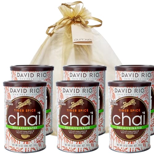 GUSTONE. David Rio Geschenkset Tiger Spice Decaffeinated 6 x 398g Dosen Chai Latte Entkoffeiniert von GUSTONE.