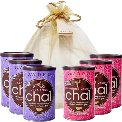 GUSTONE. David Rio Geschenkset ZUCKERFREI Orca Spice Sugar Free, Flamingo Vanilla Decaf Sugar Free, 6 x Dosen Chai Latte 2022g von GUSTONE.