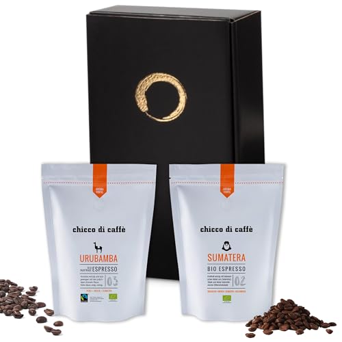 GUSTONE. Edles BIO Kaffee Geschenkset Duo mit 2 chicco di cafe Premium Espressi | Bio Urubamba, Bio Sumatera ganze Bohnen von GUSTONE.