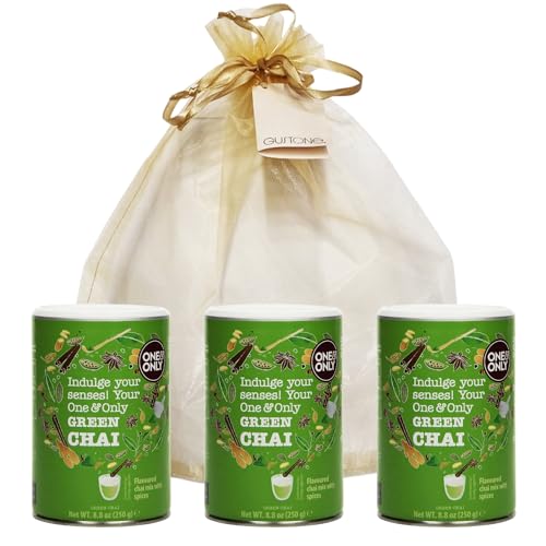 GUSTONE. One&Only Green Chai Powder mit Matcha 3 x 250g Dose Geschenkset von GUSTONE.