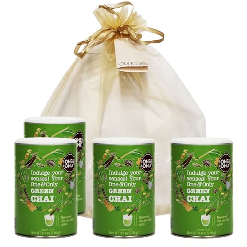 GUSTONE. One&Only Green Chai Powder mit Matcha 4 x 250g Dose Geschenkset von GUSTONE.