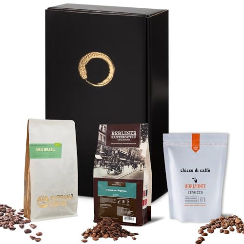 GUSTONE. Premium Espresso Geschenkset | 3 edle Espressi | Florentiner (Berliner Kaffeerösterei) Tesouro Brazil (SUPREMO) Horizonte (chicco di caffè) von GUSTONE.