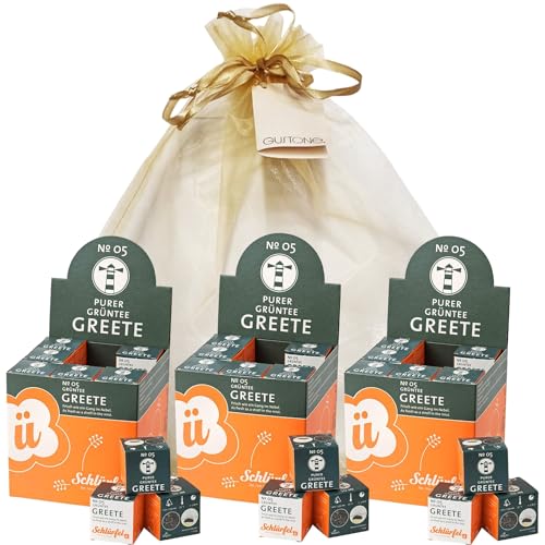 GUSTONE. Tee-Geschenkset Schlürf Bio Grüntee „Greete“ 3 x 27 Pyramiden-Teebeutel von GUSTONE.