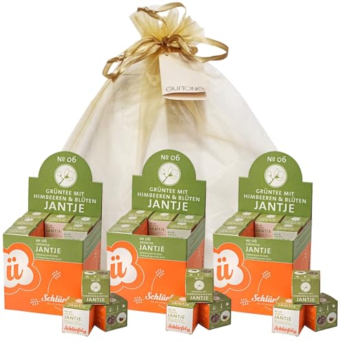 GUSTONE. Tee-Geschenkset Schlürf Bio Grüntee „Jantje“ 3 x 27 Pyramiden-Teebeutel von GUSTONE.