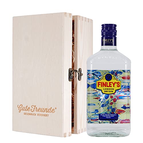 Finley's London Dry Gin mit Geschenk-Holzkiste von GUTE FREUNDE Geschmack verbindet