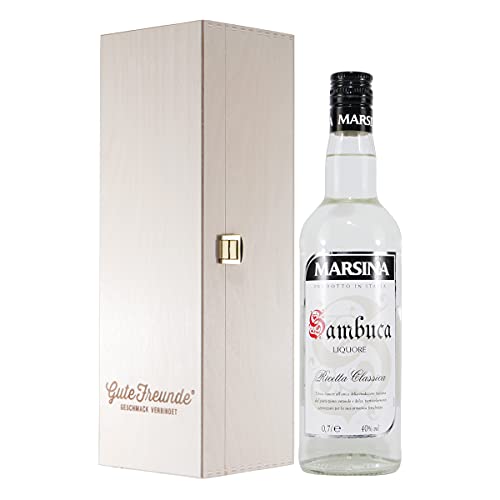 Marsina Sambuca Liquore mit Geschenk-Holzkiste von GUTE FREUNDE Geschmack verbindet