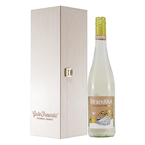 Strandgut Weinschorle Weiß mit Geschenk-Holzkiste von GUTE FREUNDE Geschmack verbindet