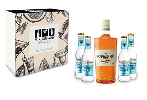 Saffron Geschenkset - Gin 0,7l 700ml (40% Vol) + 4x Fever Tree Mediterranean Tonic Water 200ml inkl. Pfand MEHRWEG + Geschenkverpackung von Gabriel Boudier-Gabriel Boudier