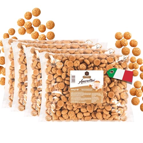 Gadeschi Amarettini Kekse 4x 1KG [MIT APRIKOSENKERNE] - Italienisches Kaffegebäck - Perfekt zum Kaffee, Heißgetränken & als Dekoration - Traditionelle Rezeptur - Süß & Luftiges Gebäck von Gadeschi