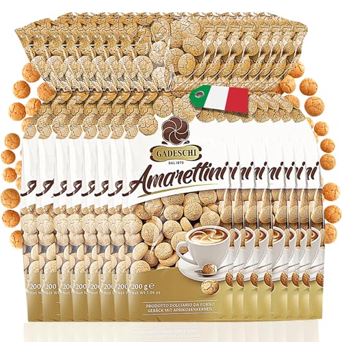 Gadeschi Amarettini Kekse 15x 200g [MIT APRIKOSENKERNE] - Italienisches Kaffegebäck - Perfekt zum Kaffee, Heißgetränken & als Dekoration - Traditionelle Rezeptur - Süß & Luftiges Gebäck von Gadeschi