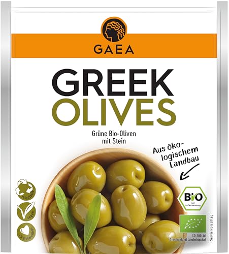 GAEA Bio Grüne Oliven mit Stein | 8 x 150g | Handgeerntet & in Olivenöl mariniert | Perfekt als Snack von Gaea