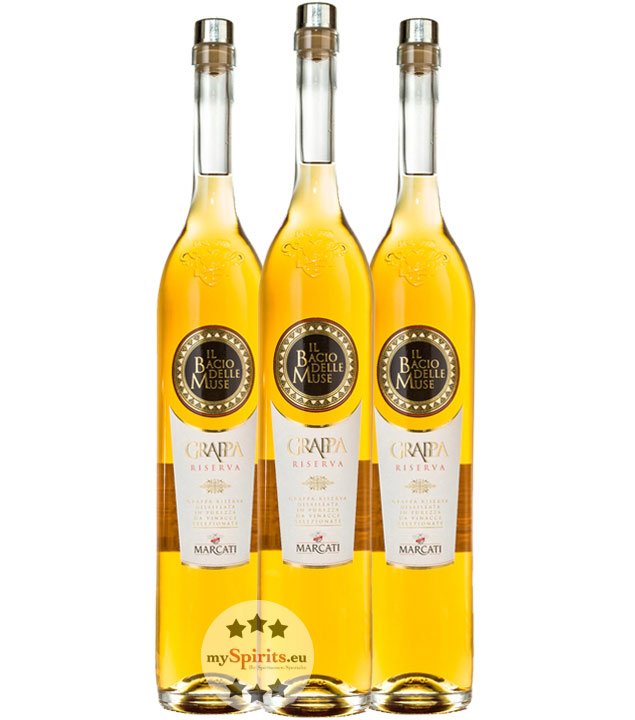 3er Paket Marcati Grappa Riserva „Il Bacio delle Muse“ 1,5l (40 % Vol., 4,5 Liter) von Gagliano Marcati