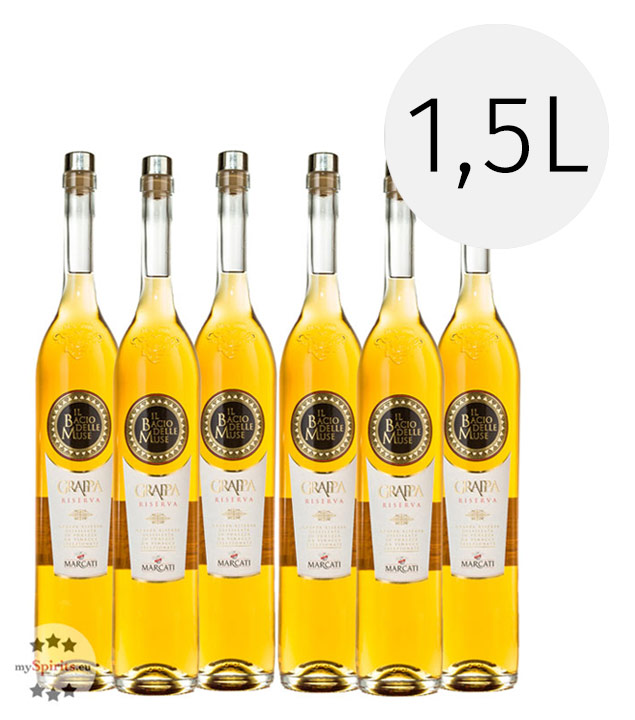 6er Paket Marcati Grappa Riserva „Il Bacio delle Muse“ 1,5l (40 % Vol., 9,0 Liter) von Gagliano Marcati