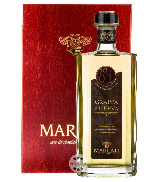 Marcati Grappa Riserva Jahrgang 2004 in Holzkiste (40 % vol., 0,5 Liter) von Gagliano Marcati