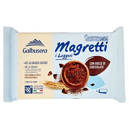 3x Galbusera Magretti i Leggeri, Kekse mit Schokoladentropfen, biscuits cookies, 260g + Italian Gourmet polpa 400g von Galbusera