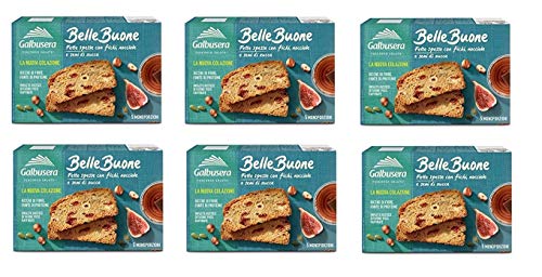 6x Galbusera Belle Buone Fette Spesse con fichi nocciole e semi di zucca Snacks mit Feigen Haselnüsse und Kürbiskerne 200g (5x 40g) von Galbusera