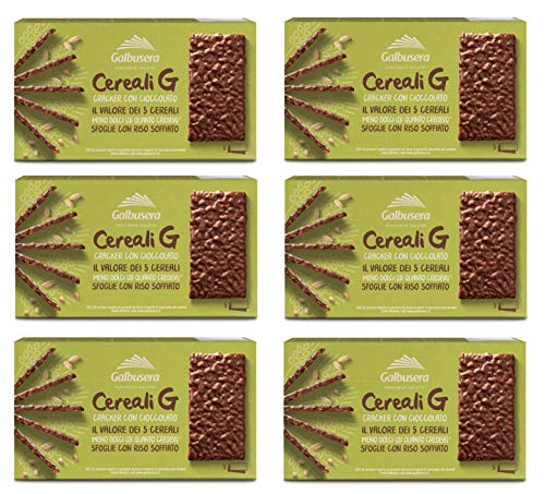 6x Galbusera Cereali G Crackers Puffreis mit Schokolade überzogen snack 150g Die Packung enthält 5 Portionen von 2 Crackern von Galbusera