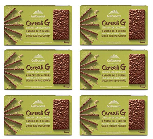 6x Galbusera Cereali G Crackers Puffreis mit Schokolade überzogen snack 150g Die Packung enthält 5 Portionen von 2 Crackern 6x Galbusera Cereali G Crackers Puffreis mit Schokolade überzogen snack 150g Die Packung enthält 5 Portionen von 2 Crackern von Galbusera
