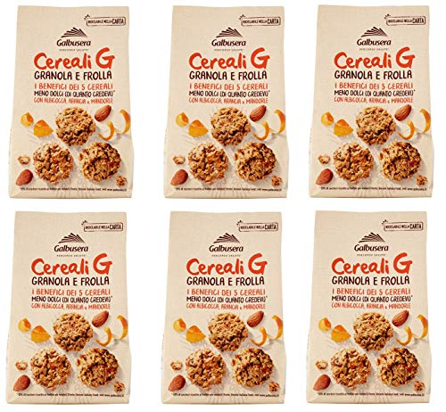 6x Galbusera Cereali G Granola e Frolla Shortbread-Kekse mit Müsli und Obst mit Aprikose, Orange und Mandeln cookies biscuits 300g von Galbusera