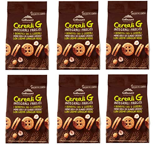 6x Galbusera Cereali G Integrali Farciti Vollkorn Shortbread Kekse gefüllt mit Gianduja Creme cookies biscuit 250g von Galbusera