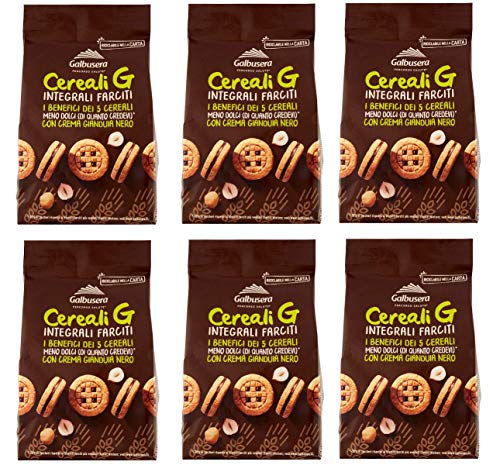 6x Galbusera Cereali G Integrali Farciti Vollkorn Shortbread Kekse gefüllt mit Gianduja Creme cookies biscuit 250g von Galbusera