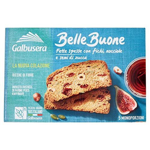 Galbusera Belle Buone Fette Spesse con fichi nocciole e semi di zucca Snacks mit Feigen Haselnüsse und Kürbiskerne 200g (5x 40g) von Galbusera