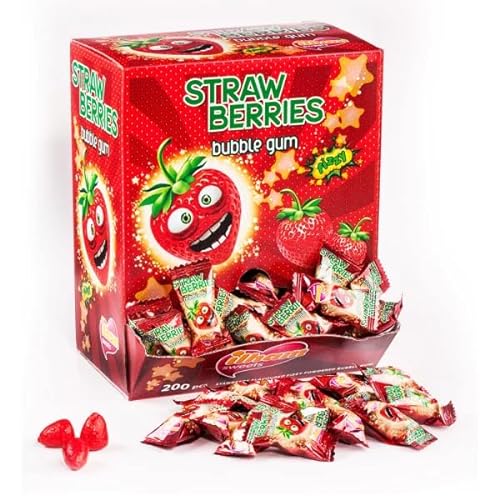200 Stück Erdbeer-Kaugummis| Langanhaltender Erdbeergenuss | mit 200 einzeln verpackten Kaugummikugeln|für Geschenk|wünsche. von Gama