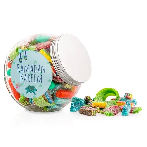 Fruchtgummi-Geschenkdose 1000g | Überraschungsmischung Bonbonglas für Ramadan | Süßigkeiten für Kinder & Erwachsene | mit wählbarem Ramadan-Aufkleber (Fruchtgummi-Kinderfreundlich) von Gama