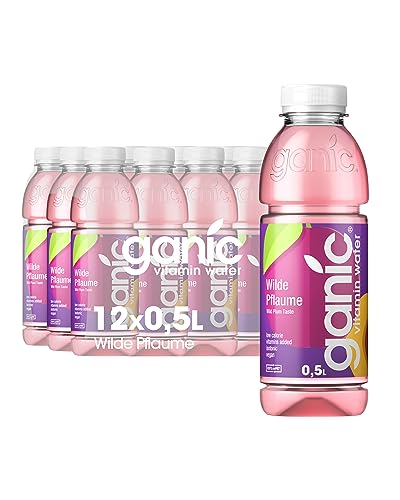 ganic® Wilde Pflaume - Vitaminwasser - Taigawurzel-Extrakt - Biotin - Aloe-Vera-Extrakt - Niacin - Pantothensäure - Kalorienarm - Vegan - Laktosefrei - Glutenfrei (12 x 500 ml) von ganic