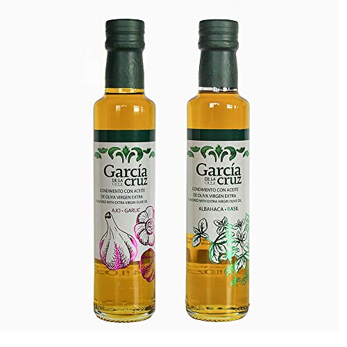 GARCÍA DE LA CRUZ - Olivenöl Extra, Geschenkset, aromatisiertes Öl, Basilikum und Knoblauch, aus Spanien, Montes de Toledo, Glasflaschen, 2er Pack - 250 ml von García DE LA cruz 1872