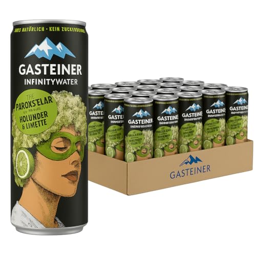 Gasteiner 100% natural | 330ml Dosen | prickelndes Wasser mit Fruchtsaft | Kohlensäurehaltig | Einwegpfand (330 ml (24er Pack), Holunder Limette) von Gasteiner