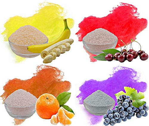 4x 100g Aromazucker Set mit Geschmack Banane Kirsche Apfelsine Traube farbiger Zucker für Zuckerwatte 4x 100g Aromazucker Set mit Geschmack Banane Kirsche Apfelsine Traube farbiger Zucker für Zuckerwatte von gaumenshop