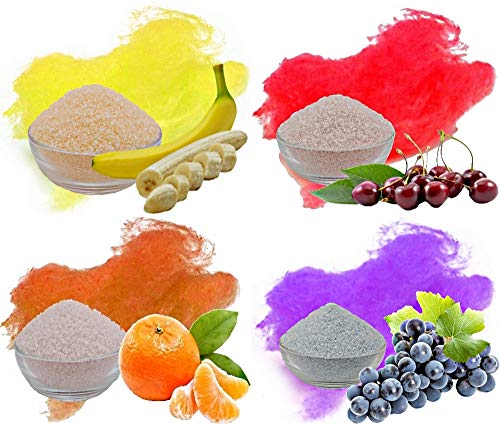 4x 100g Aromazucker Set mit Geschmack Banane Kirsche Apfelsine Traube farbiger Zucker für Zuckerwatte von Gaumenshop