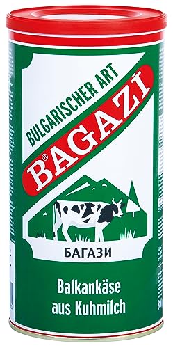 Bagazi Balkankäse Kuhkäse - 1x 800gramm - Käse Bulgarischer Art Cow Cheese in Salzlake Metalldose 64% Fett i. Tr. aus 100% Kuhmilch mild mikrobielles Lab vegetarisch glutenfrei Halal von Gazi
