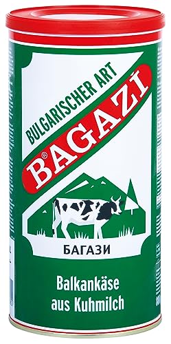 Bagazi Balkankäse Kuhkäse - 1x 800gramm - Käse Bulgarischer Art Cow Cheese in Salzlake Metalldose 64% Fett i. Tr. aus 100% Kuhmilch mild mikrobielles Lab vegetarisch glutenfrei Halal von BFYSYO