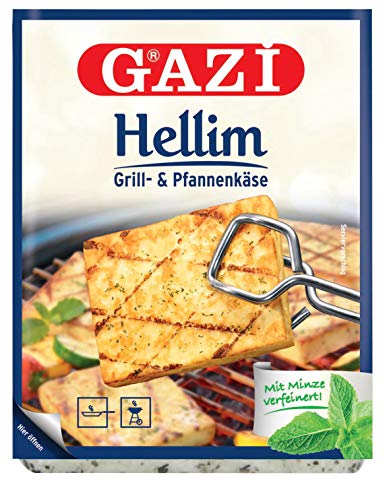 Gazi Hellim Grill- und Pfannenkäse - 1x 250g Vakuum - Pfanne Grillkäse Grill Ofenkäse Backkäse 45% Fett i. Tr. Schnittkäse Käse, mit Minze verfeinert, mikrobielles Lab Halal vegetarisch glutenfrei von Gazi