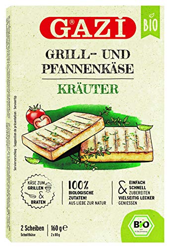 Gazi BIO Grill- und Pfannenkäse Kräuter - 10x 160gramm - Pfannenkäse Pfanne Grillkäse Grill Ofenkäse Ofen 43% Fett in Vakuumverpackung Schnittkäse Käse mikrobielles Lab Halal vegetarisch glutenfrei von Gazi