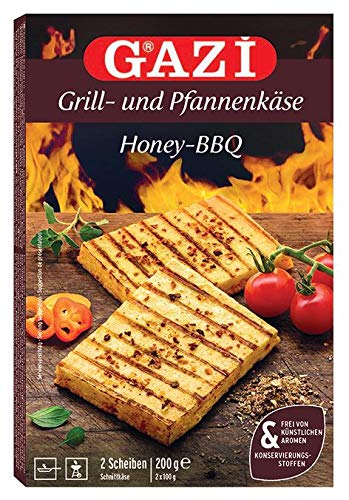 Gazi Grill- und Pfannenkäse Honey-BBQ - 10x 200g - Pfanne Grill Grillkäse Ofen Ofenkäse Backkäse 45% Fett i. Tr. Schnittkäse Käse mikrobielles Lab Halal vegetarisch glutenfrei von Gazi