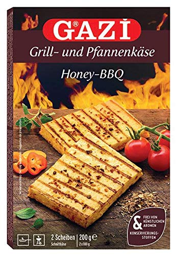 Gazi Grill- und Pfannenkäse Honey-BBQ - 24x 200g - Pfanne Grill Grillkäse Ofen Ofenkäse Backkäse 45% Fett i. Tr. Schnittkäse Käse mikrobielles Lab Halal vegetarisch glutenfrei von Gazi
