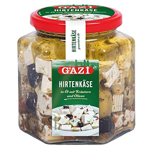 Gazi Hirtenkäse in Öl mit Kräutern und Oliven - 1x 375g Glas - Kuhkäse Käse Cow Cheese in Rapsöl 45% Fett i. Tr. aus 100% Kuhmilch mild mikrobielles Lab vegetarisch glutenfrei Halal Gazi Hirtenkäse in Öl mit Kräutern und Oliven - 1x 375g Glas - Kuhkäse Käse Cow Cheese in Rapsöl 45% Fett i. Tr. aus 100% Kuhmilch mild mikrobielles Lab vegetarisch glutenfrei Halal von Gazi