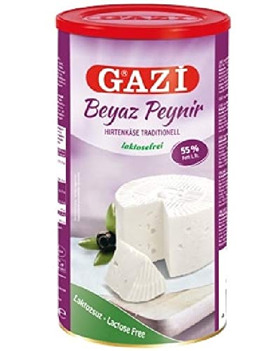 Gazi Hirtenkäse laktosefrei - 2x 800gramm - Kuhkäse Käse Beyaz Peynir Cow Cheese in Salzlake Metalldose 55% Fett i. Tr. aus 100% Kuhmilch mild mikrobielles Lab vegetarisch glutenfrei Halal von Gazi